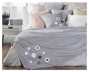 Koc 150x200 szary z kwiatami