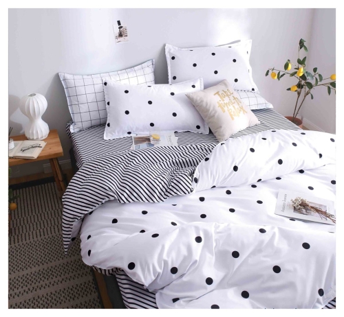 Komplet pościeli dwustronnej białej 160x200 w czarne grochy
