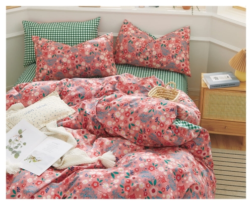 Komplet pościeli dwustronnej 160x200 w kwiaty i kratkę