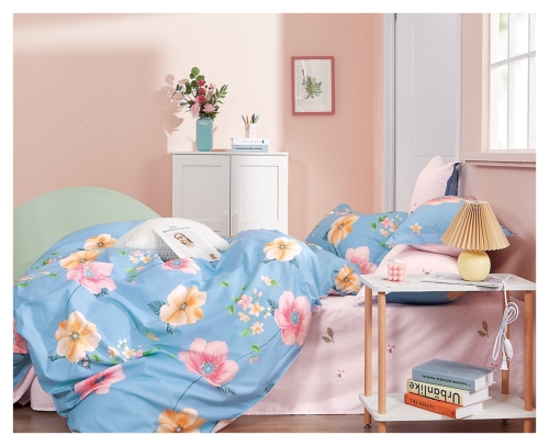 Komplet pościeli dwustronnej niebieskiej 160x200 w kwiaty