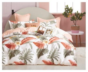 Komplet pościeli dwustronnej białej 160x200 w liście i kwiaty