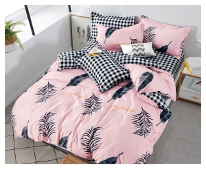 Komplet pościeli dwustronnej różowej 160x200 w pióra i liście