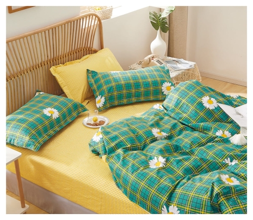 Komplet pościeli dwustronnej w kratkę 160x200 w stokrotki