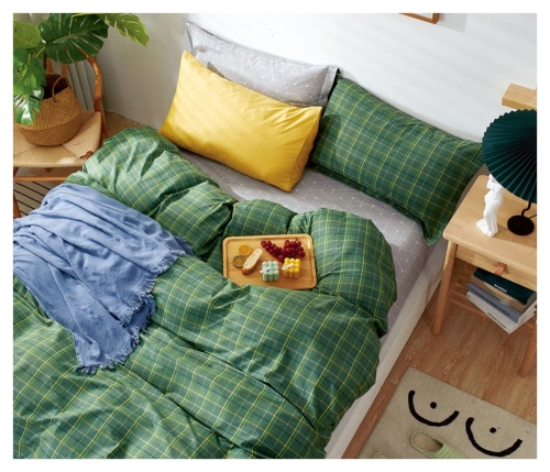 Komplet pościeli dwustronnej zielono popielatej 160x200 w kratke