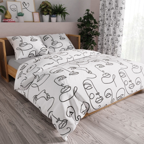Komplet pościeli z bawełny satynowej 160x200 biało czarnej