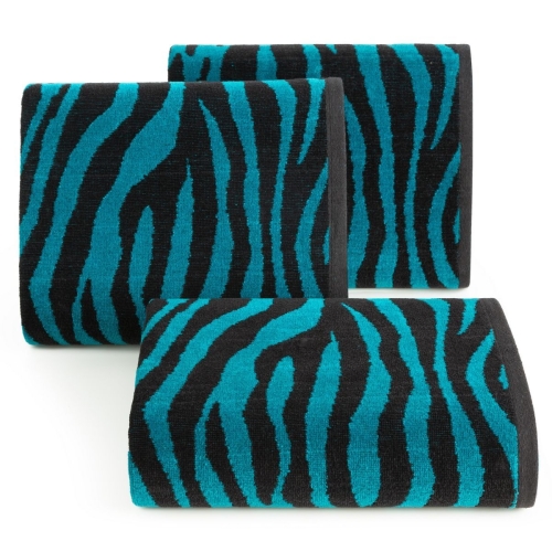 Ręcznik 50x90 Zebra czarno turkusowy żakaradowy 