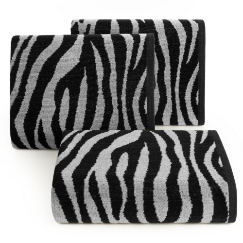 Ręcznik 70x140 Zebra czarno stalowy żakardowy