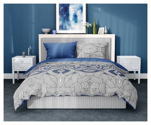 Pościel satyna bawełniana Elegant 160x200 granatowo popielata
