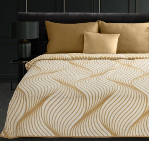 Koc 150x200 biało beżowe fale Blanca