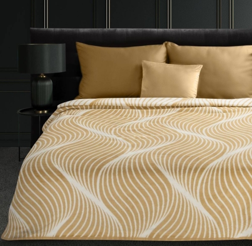 Koc 150x200 biało beżowe fale Blanca