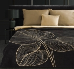 Koc 150x200 czarny beżowe liście Victoria