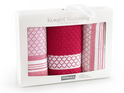 Komplet ścierek 2x50x70 + ręcznik 30x50 Maroko bordo