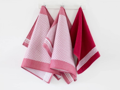 Komplet ścierek 2x50x70 + ręcznik 30x50 Maroko bordo