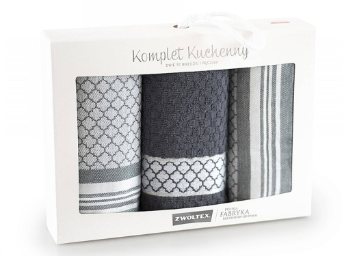 Komplet ścierek 2x50x70 + ręcznik 30x50 Maroko szary