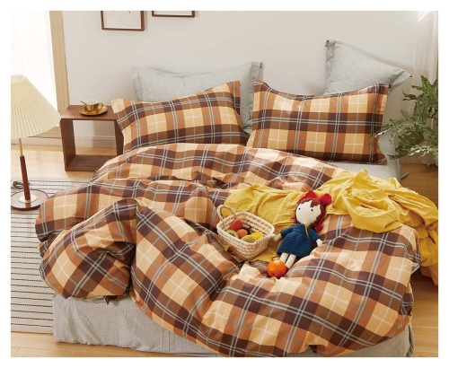 Komplet pościeli beżowo brązowej dwustronnej 160x200 w kratkę