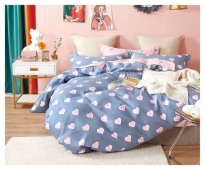 Komplet pościeli dwustronnej 200x220 w różowe serduszka