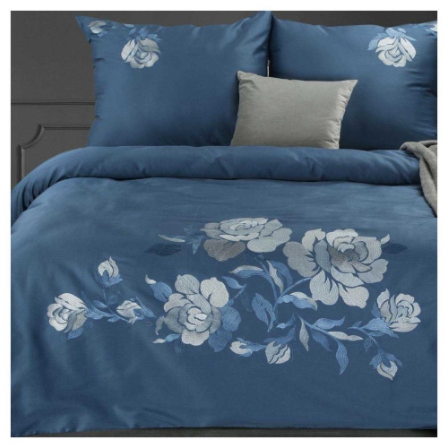 Premium pościel haftowana 220x200 granatowo srebrna