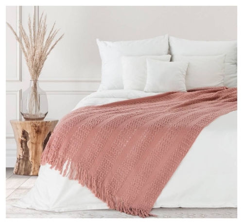 Koc akrylowy pleciony 130x170 różowy