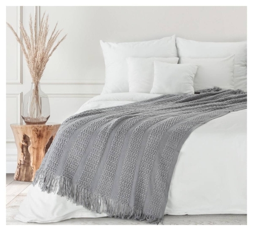 Koc akrylowy pleciony 130x170 srebrny