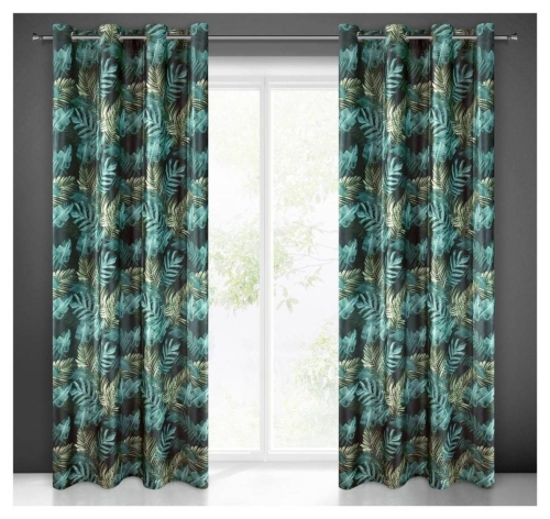 Zasłona Anna 140x250 czarno zielona przelotki