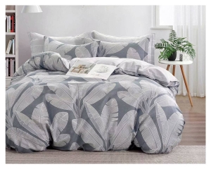 Komplet pościeli dwustronnej popielatej 200x220 w liście
