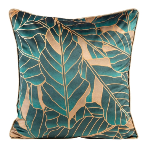 Poszewka LC velvet ciemno turkusowo beżowa 45x45 Lili liście
