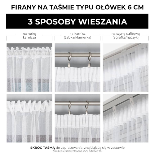 Firana gotowa Marietta 300x270 biała na taśmie 