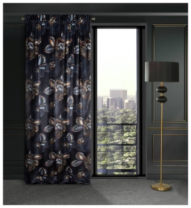 Zasłona Peonia 140x270 czarno popielata taśma