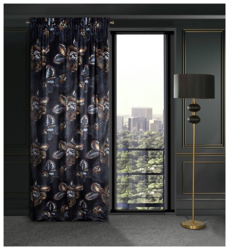 Zasłona Peonia 140x270 czarno popielata taśma