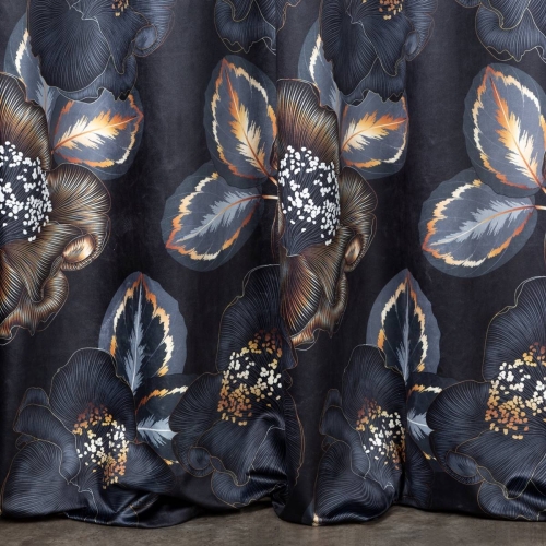 Zasłona Peonia 140x270 czarno popielata taśma