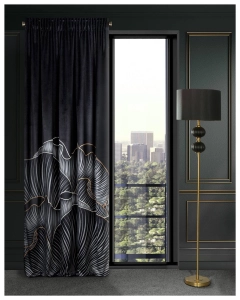 Zasłona Peonia 140x270 czarno popielata taśma