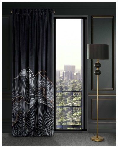 Zasłona Peonia 140x270 czarno popielata taśma