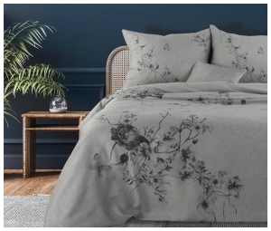 Ekskluzywna pościel Terra Collection popielata w kwiaty 220x200 Palermo