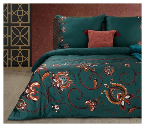 Ekskluzywna pościel Terra Collection zielono pomarańczowa 160x200 Morocco