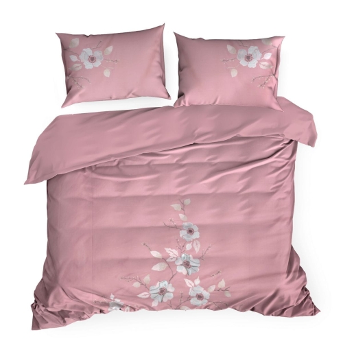 Premium pościel haftowana 160x200 pudrowo srebrna