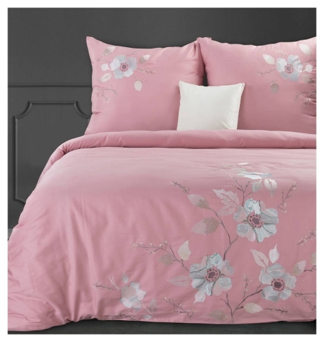 Premium pościel haftowana 220x200 pudrowo srebrna