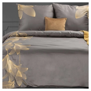 Premium pościel haftowana 160x200 stalowo złota