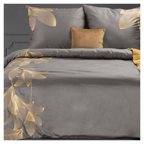 Premium pościel haftowana 160x200 stalowo złota