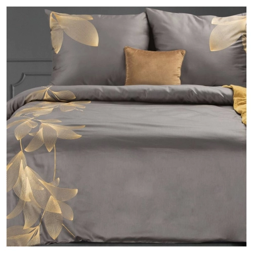 Premium pościel haftowana 220x200 stalowo złota