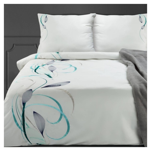 Premium pościel haftowana 220x200 biało miętowa