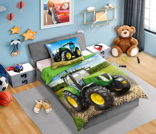 Pościel bawełniana 160x200 Traktor zielony