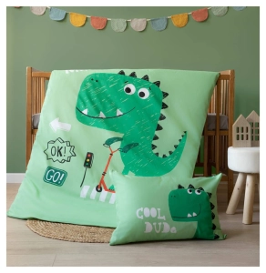 Komplet pościeli bambusowej zielonej do łóżeczka 100x135 Dinozaur