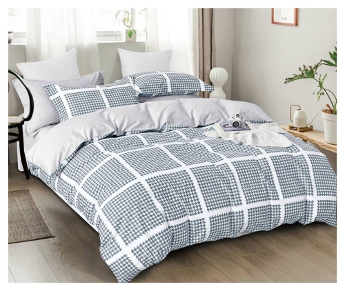 Komplet pościeli dwustronnej białej 200x220 w pepitkę