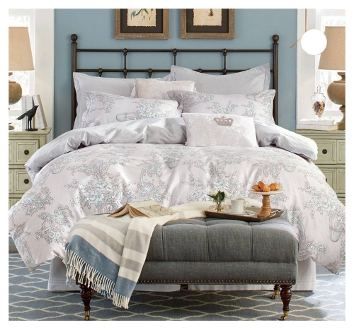 Komplet pościeli dwustronnej jasno szarej 160x200 w kwiaty