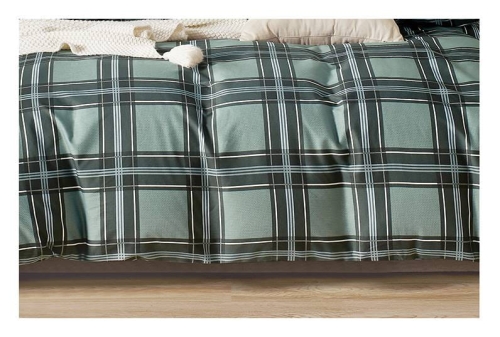 Komplet pościeli dwustronnej stalowo zielonej 160x200 w kratkę