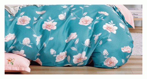 Komplet pościeli dwustronnej turkusowej 200x220 w różowe kwiaty