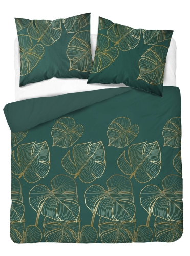 Pościel satyna bawełniana Home Satin zielona 160x200 w złote liście