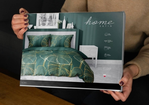 Pościel satyna bawełniana Home Satin zielona 220x200 w złote liście