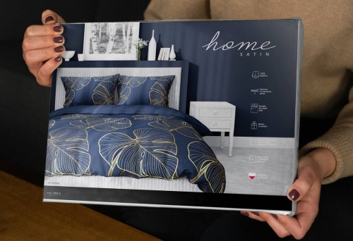 Pościel satyna bawełniana Home Satin granatowa 220x200 w złote liście