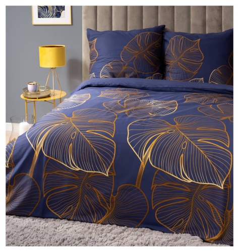 Pościel satyna bawełniana Home Satin granatowa 220x200 w złote liście